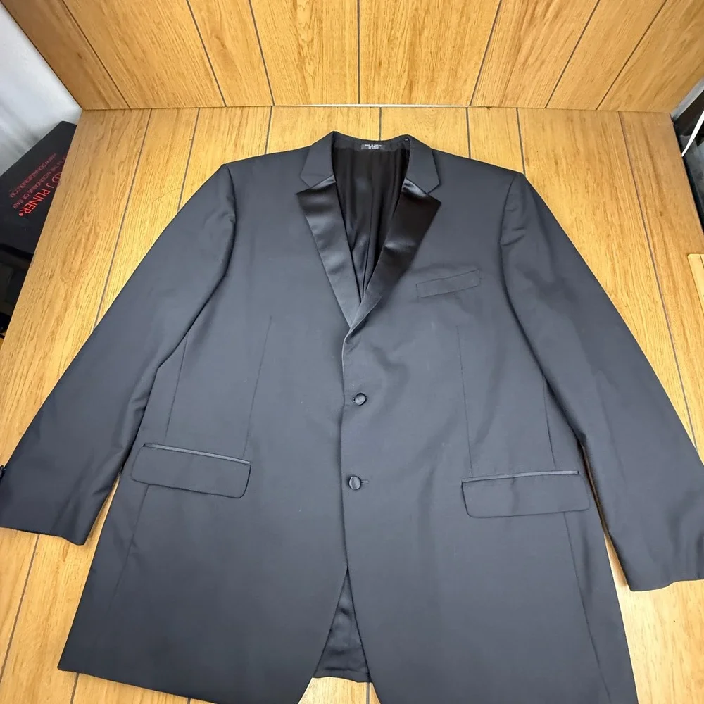 Jones New York Classic Mens Black 100% Wool Tuxedo Jacket Satin Peak Lapel 52L